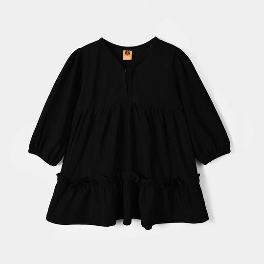 Girls Poly Crinkle Casual Frock Beauty - BLACK