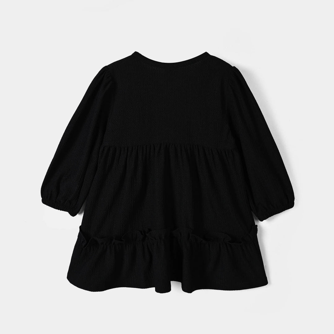Girls Poly Crinkle Casual Frock Beauty - BLACK
