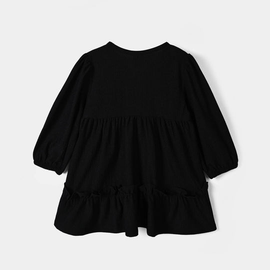 Girls Poly Crinkle Casual Frock Beauty - BLACK
