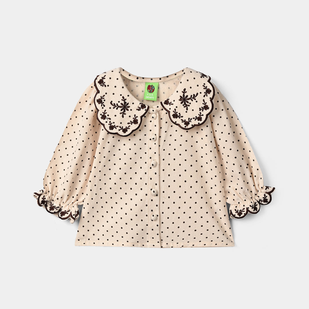 Infant Girls Polyester Embroidered Top Polka Dot - Off White