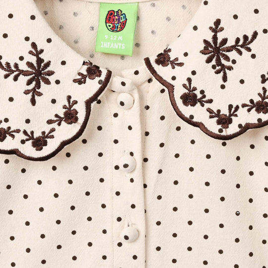 Infant Girls Polyester Embroidered Top Polka Dot - Off White