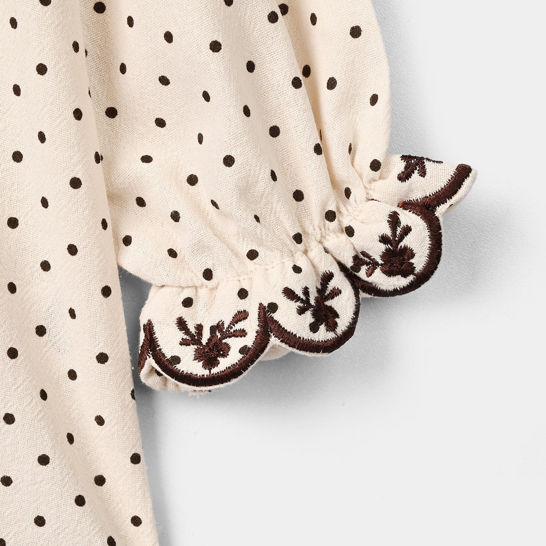 Infant Girls Polyester Embroidered Top Polka Dot - Off White