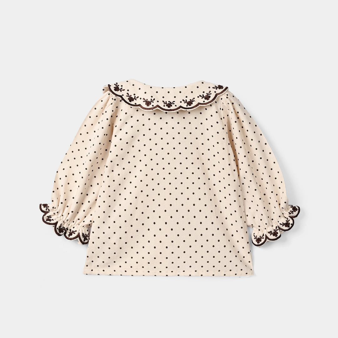 Infant Girls Polyester Embroidered Top Polka Dot - Off White