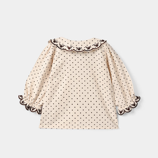 Infant Girls Polyester Embroidered Top Polka Dot - Off White