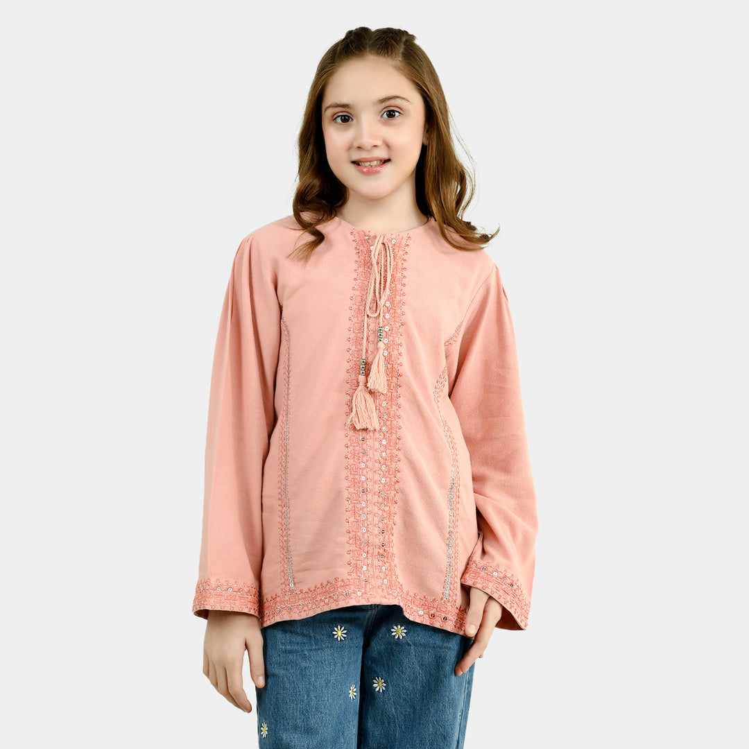 Girls Cotton EMB Top Blush-Peach