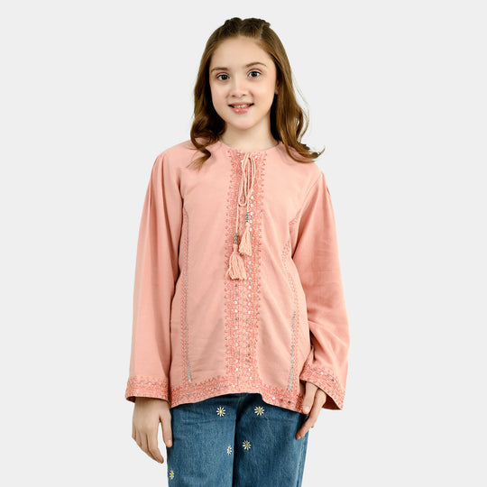 Girls Cotton EMB Top Blush-Peach