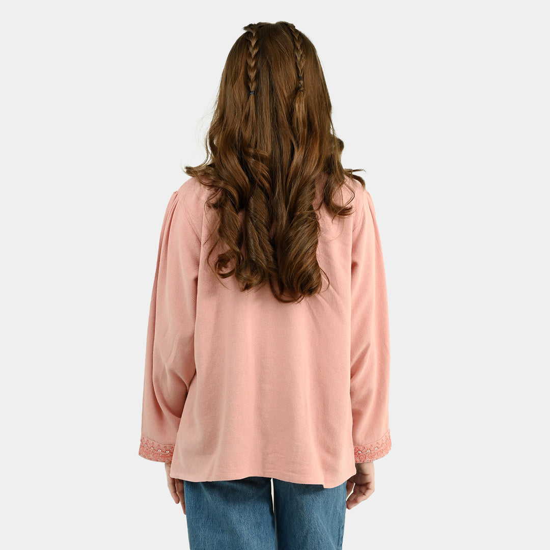Girls Cotton EMB Top Blush-Peach