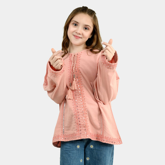 Girls Cotton EMB Top Blush-Peach