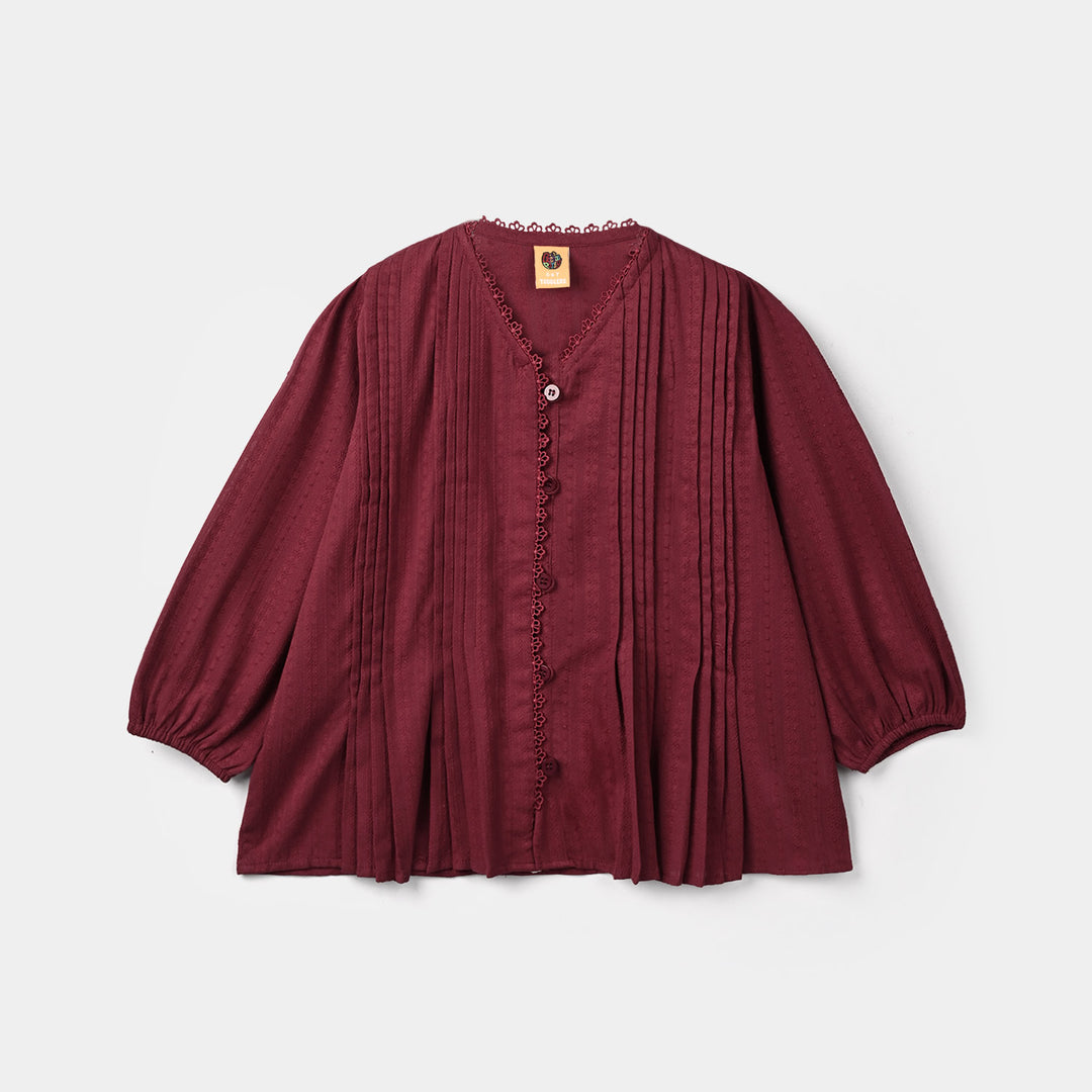 Girls Jacquard Casual Top Dove - Maroon