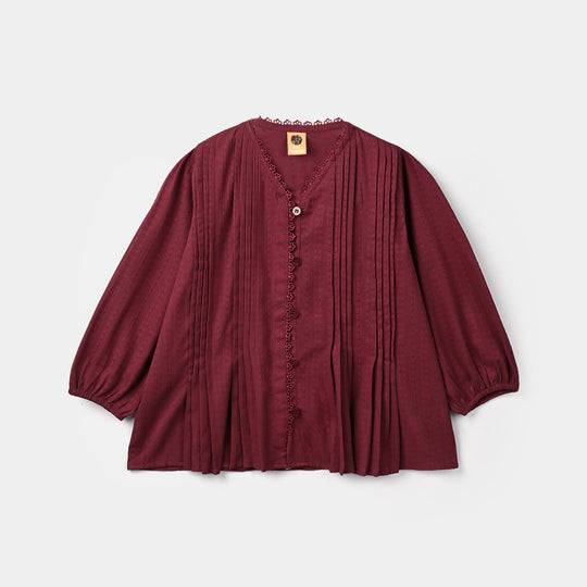 Girls Jacquard Casual Top Dove - Maroon