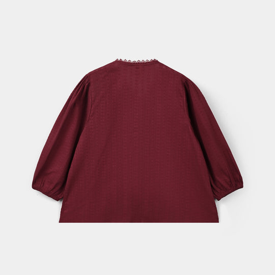 Girls Jacquard Casual Top Dove - Maroon