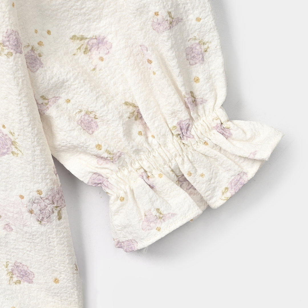 Girls Polyester Co-Ord Set Jasmine-White