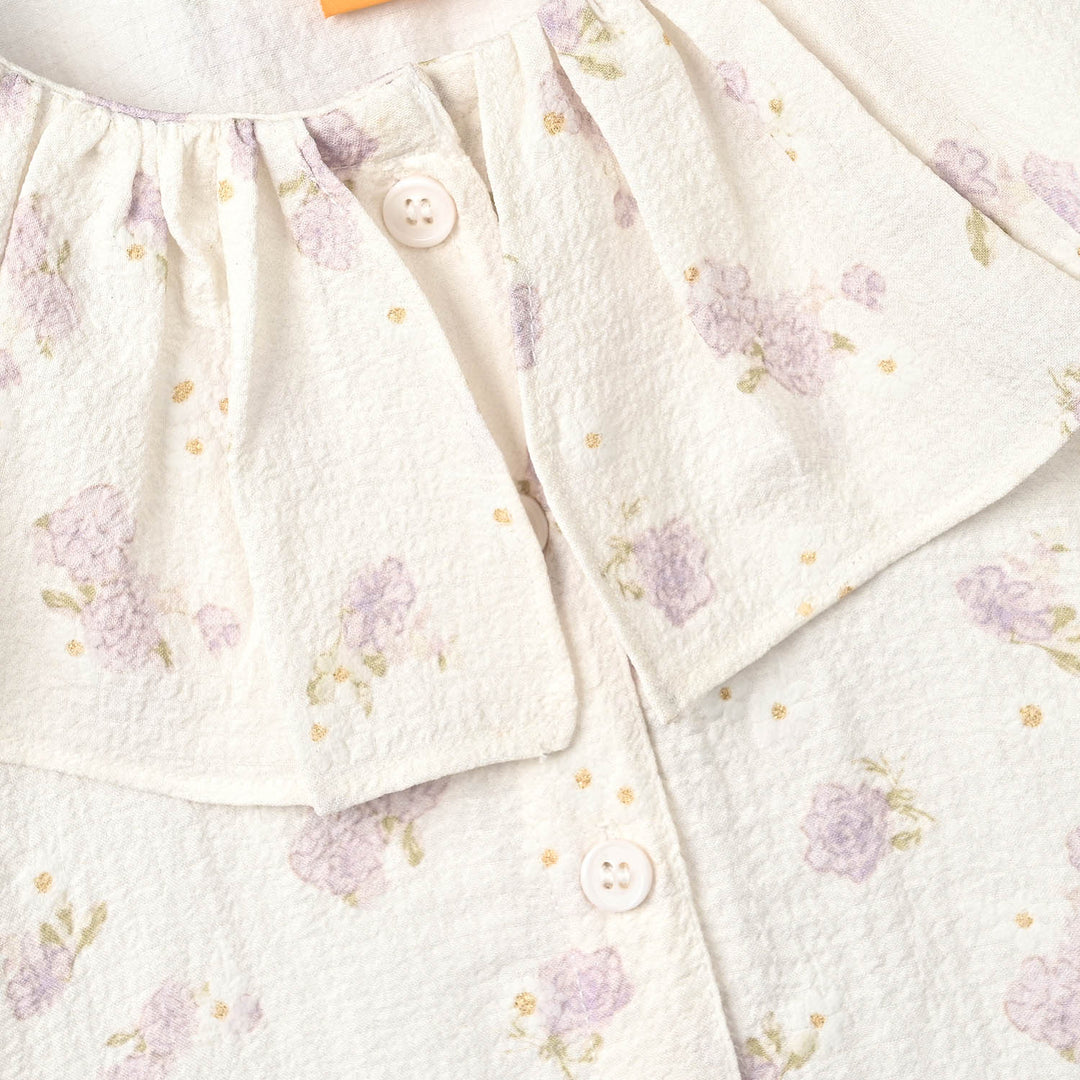 Girls Polyester Co-Ord Set Jasmine-White