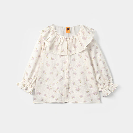 Girls Polyester Co-Ord Set Jasmine-White
