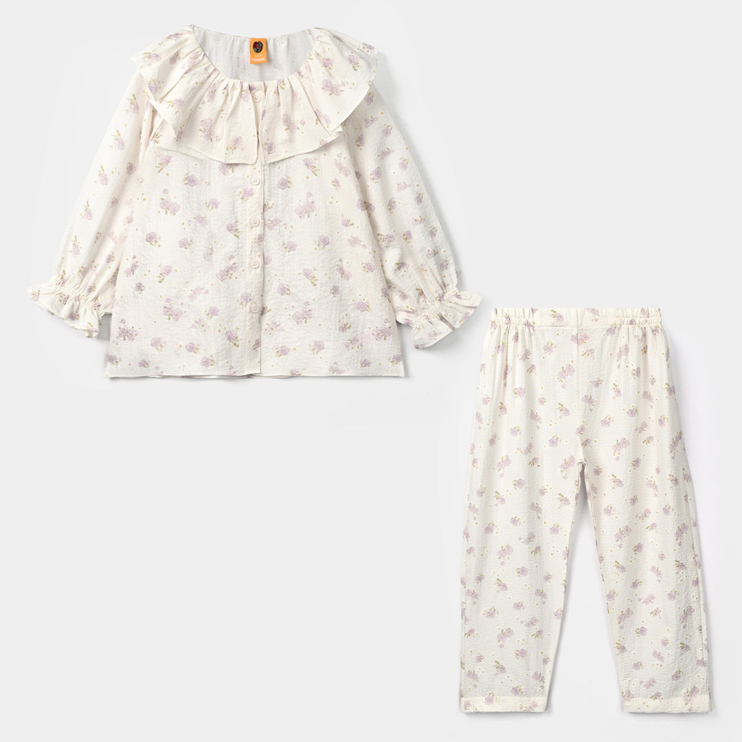 Girls Polyester Co-Ord Set Jasmine-White