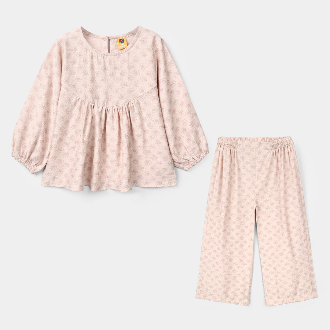 Girls Polyester Co-Ord Set Cheese Cake-Dull.Pink
