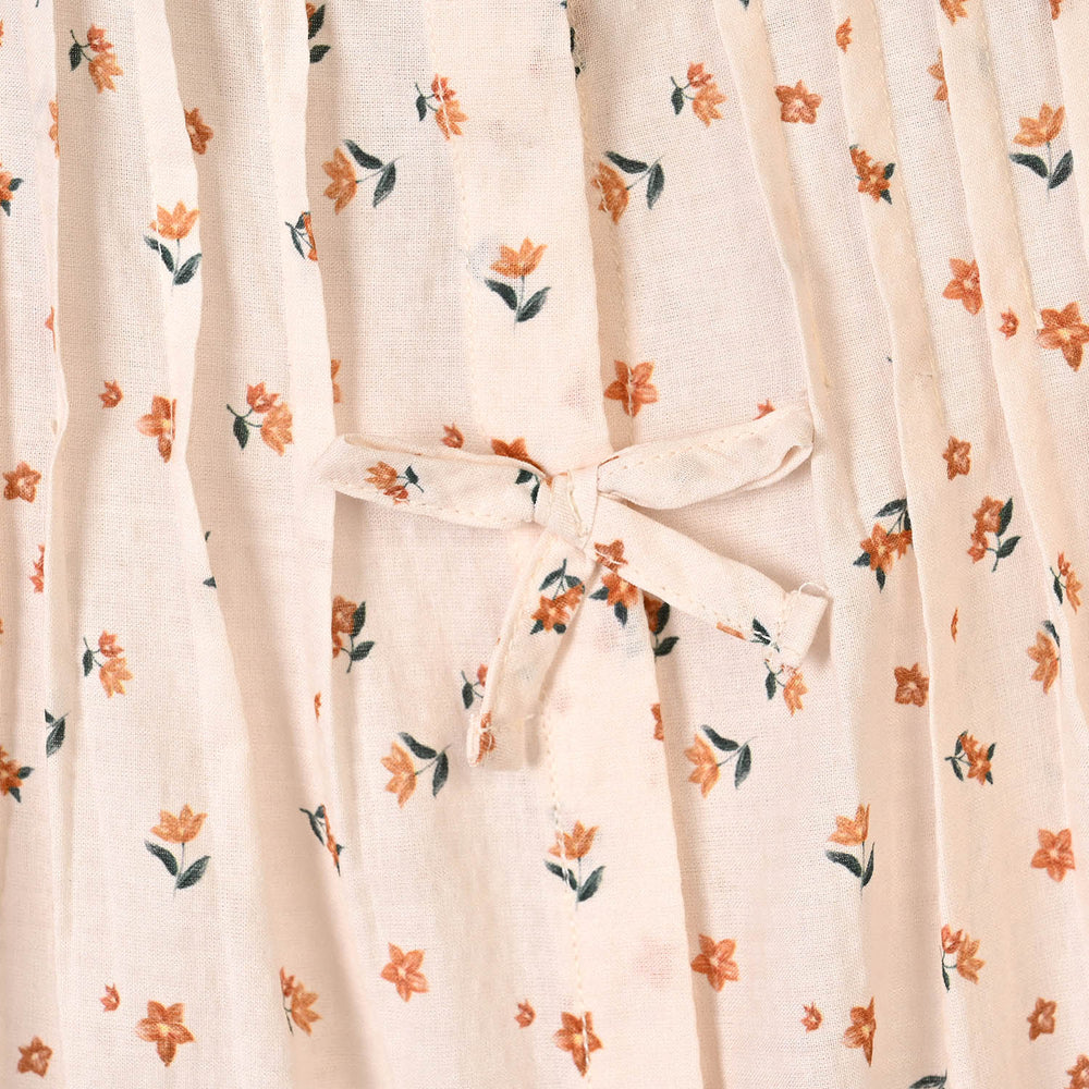Girls Polyester Emb Top Printed Flowers-Cream