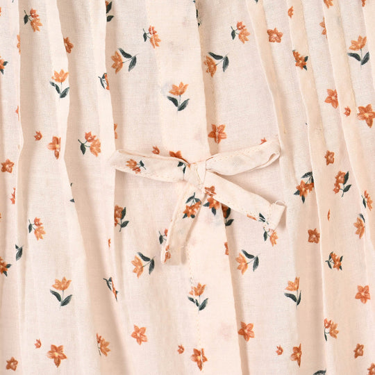 Girls Polyester Emb Top Printed Flowers-Cream
