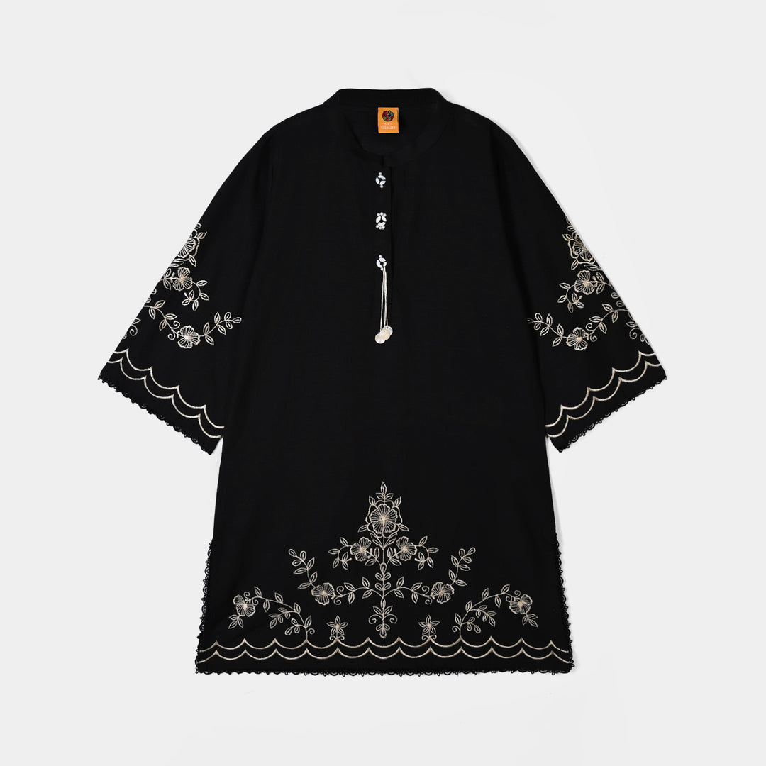 Girls Polyester Emb 2Pcs Flower Art-BLACK
