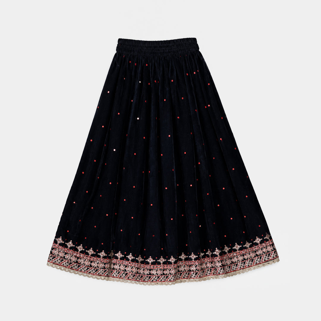 Girls Velvet 3Pcs Libaas-Navy Blue
