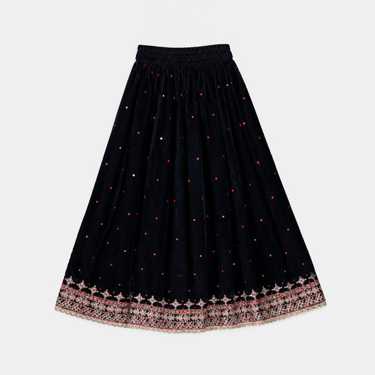 Girls Velvet 3Pcs Libaas-Navy Blue
