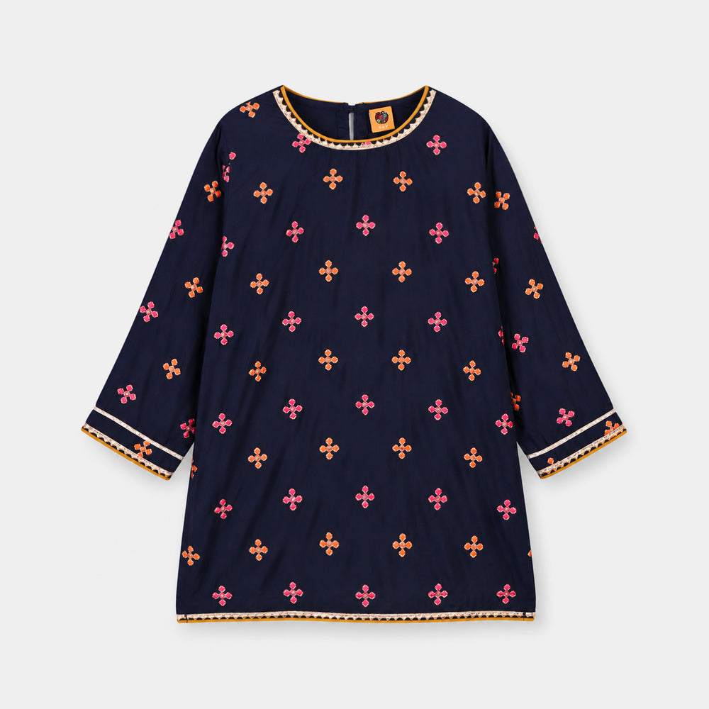 Girls Raw Silk 3Pcs Shah Noor-Navy Blue
