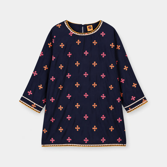 Girls Raw Silk 3Pcs Shah Noor-Navy Blue