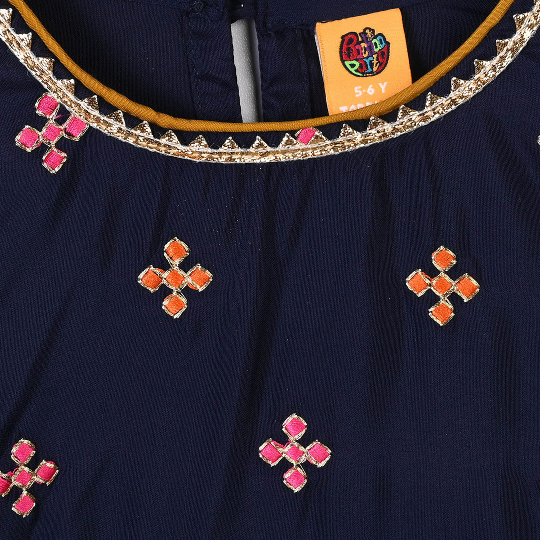 Girls Raw Silk 3Pcs Shah Noor-Navy Blue