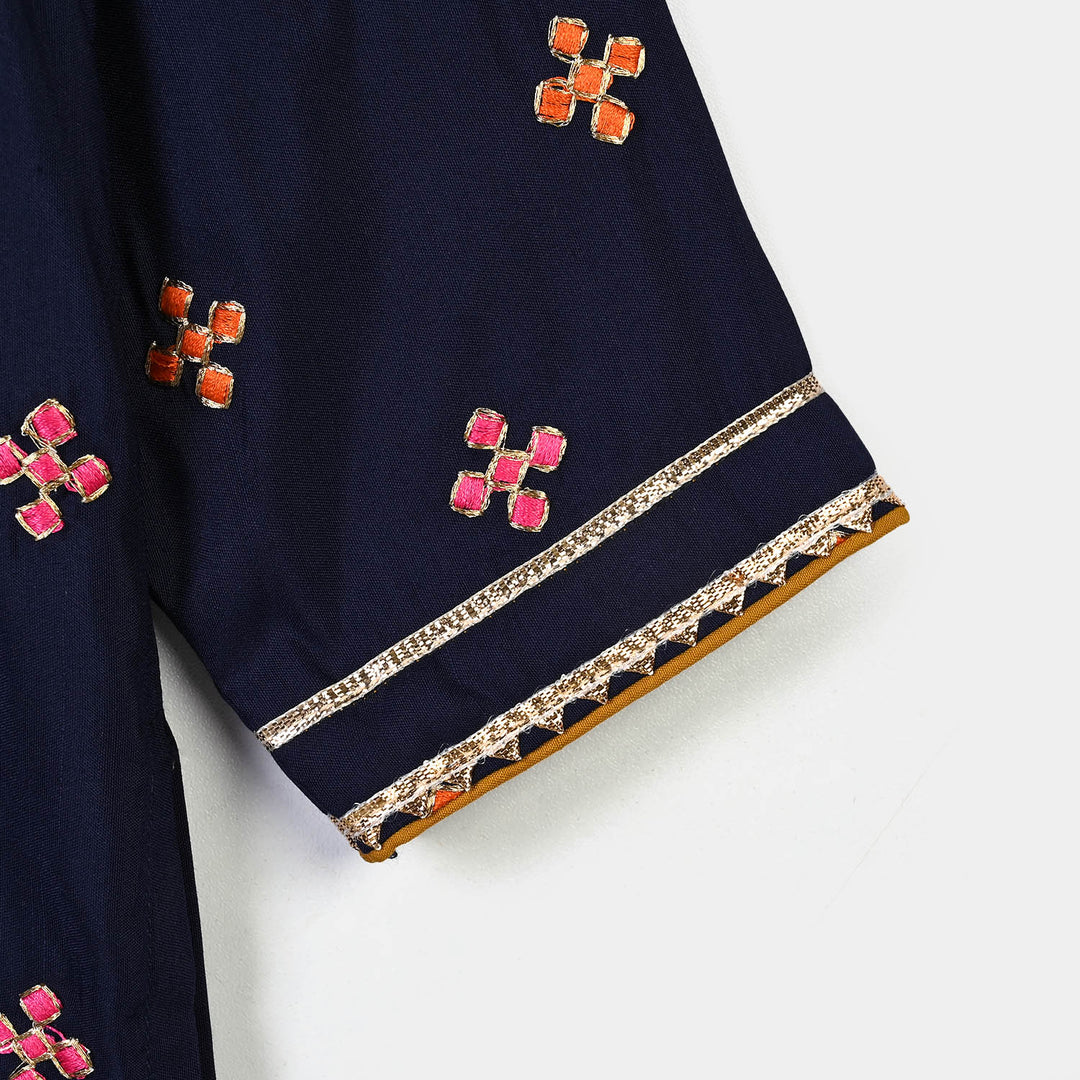 Girls Raw Silk 3Pcs Shah Noor-Navy Blue