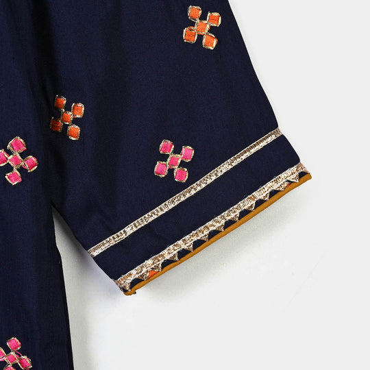 Girls Raw Silk 3Pcs Shah Noor-Navy Blue