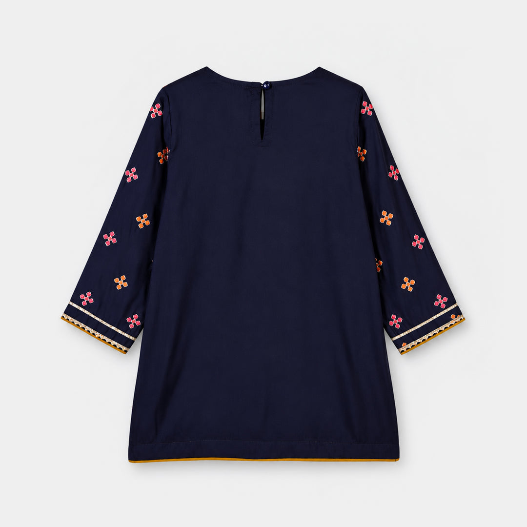 Girls Raw Silk 3Pcs Shah Noor-Navy Blue