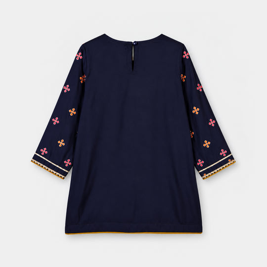 Girls Raw Silk 3Pcs Shah Noor-Navy Blue