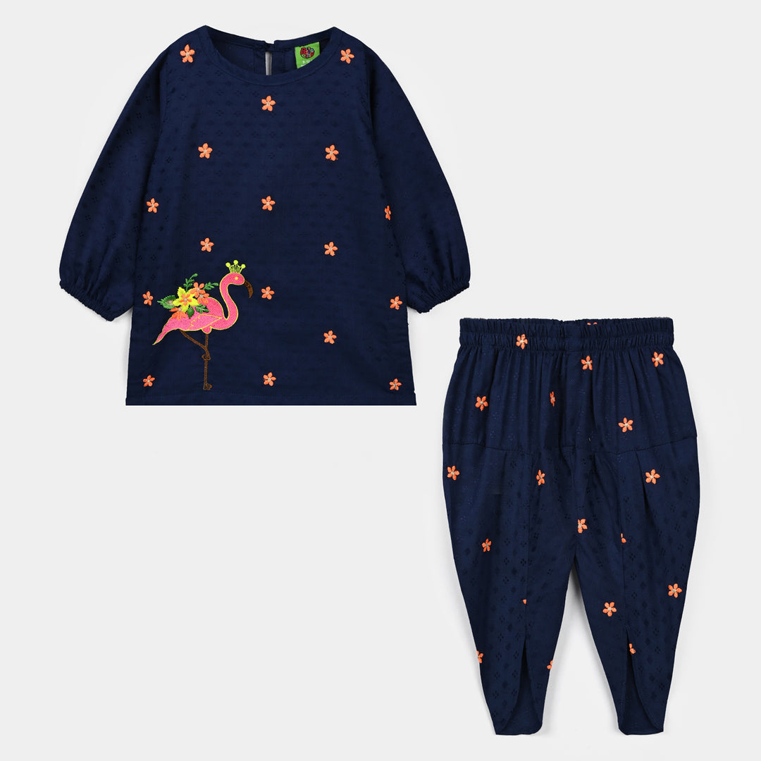 Infant Girls Jacquard Emb 2Pcs Adorable-Navy Blue