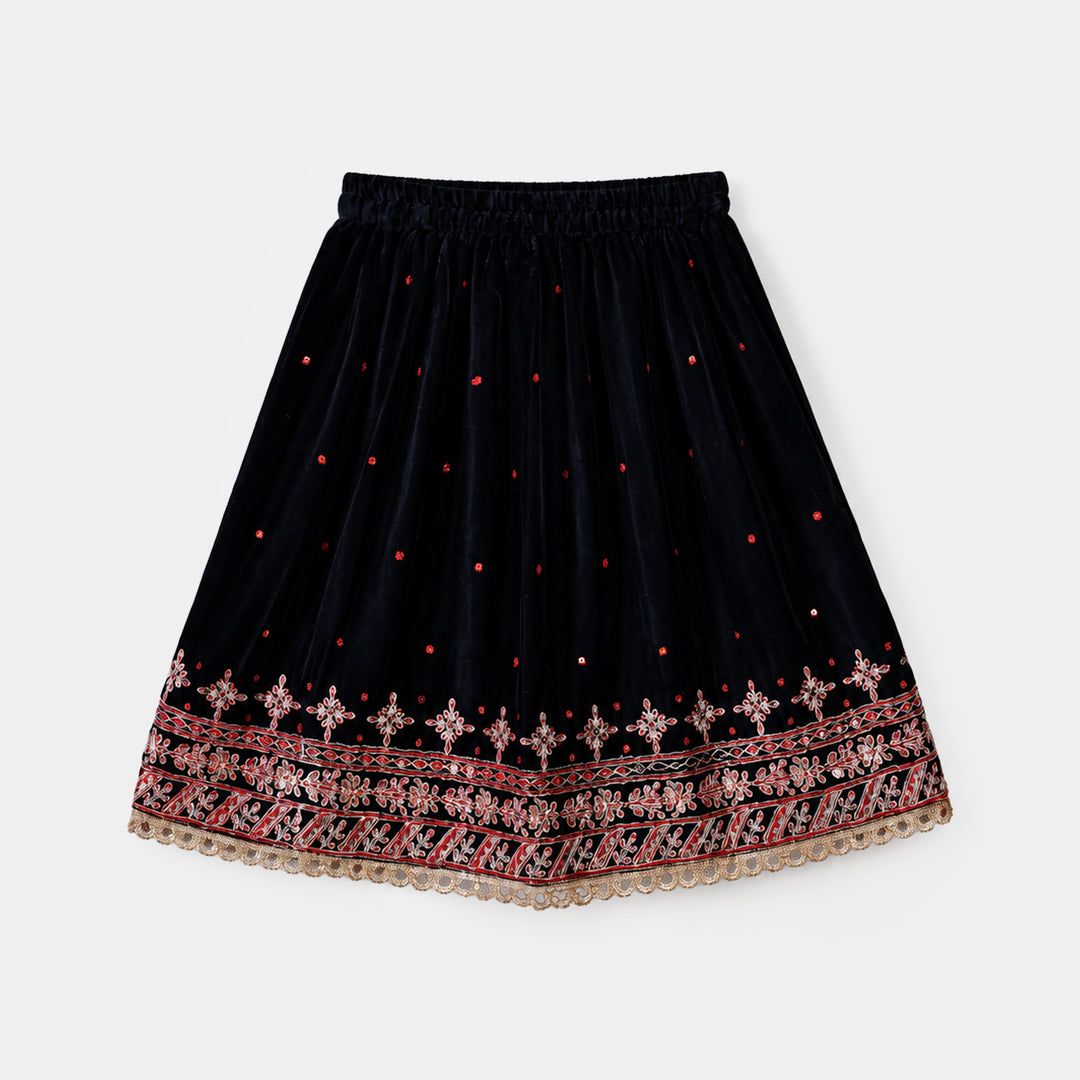 Infant Girls Velvet 3Pcs Libaas-Navy Blue