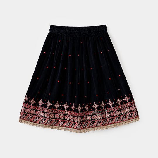 Infant Girls Velvet 3Pcs Libaas-Navy Blue