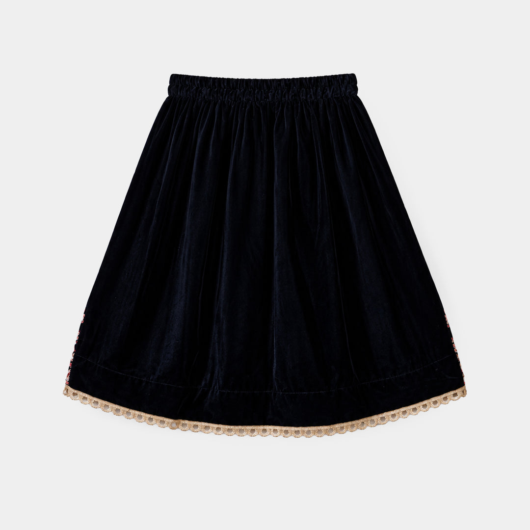 Infant Girls Velvet 3Pcs Libaas-Navy Blue