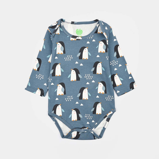 Infant Unisex Yarn Dyed Basic Romper Penguin-Blue
