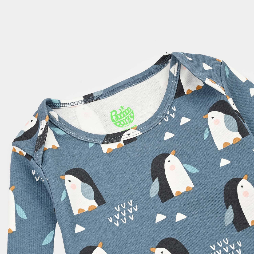 Infant Unisex Yarn Dyed Basic Romper Penguin-Blue