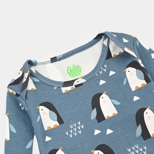 Infant Unisex Yarn Dyed Basic Romper Penguin-Blue