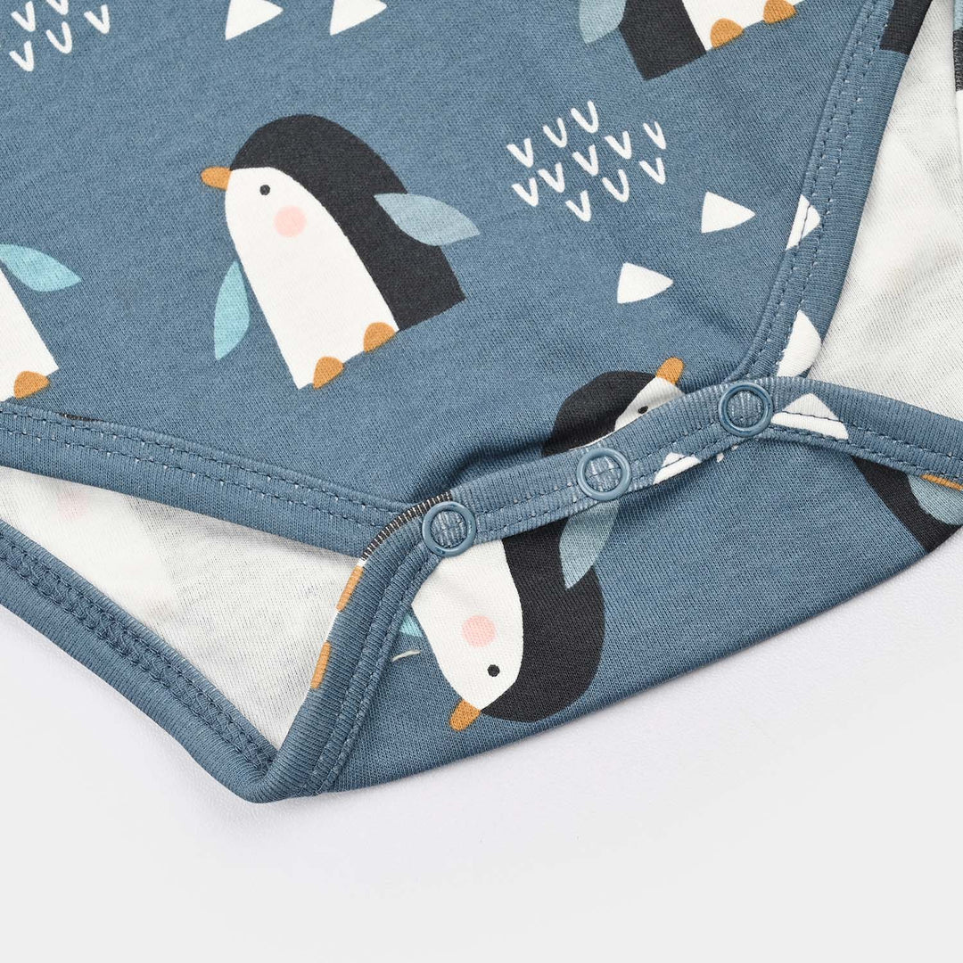 Infant Unisex Yarn Dyed Basic Romper Penguin-Blue