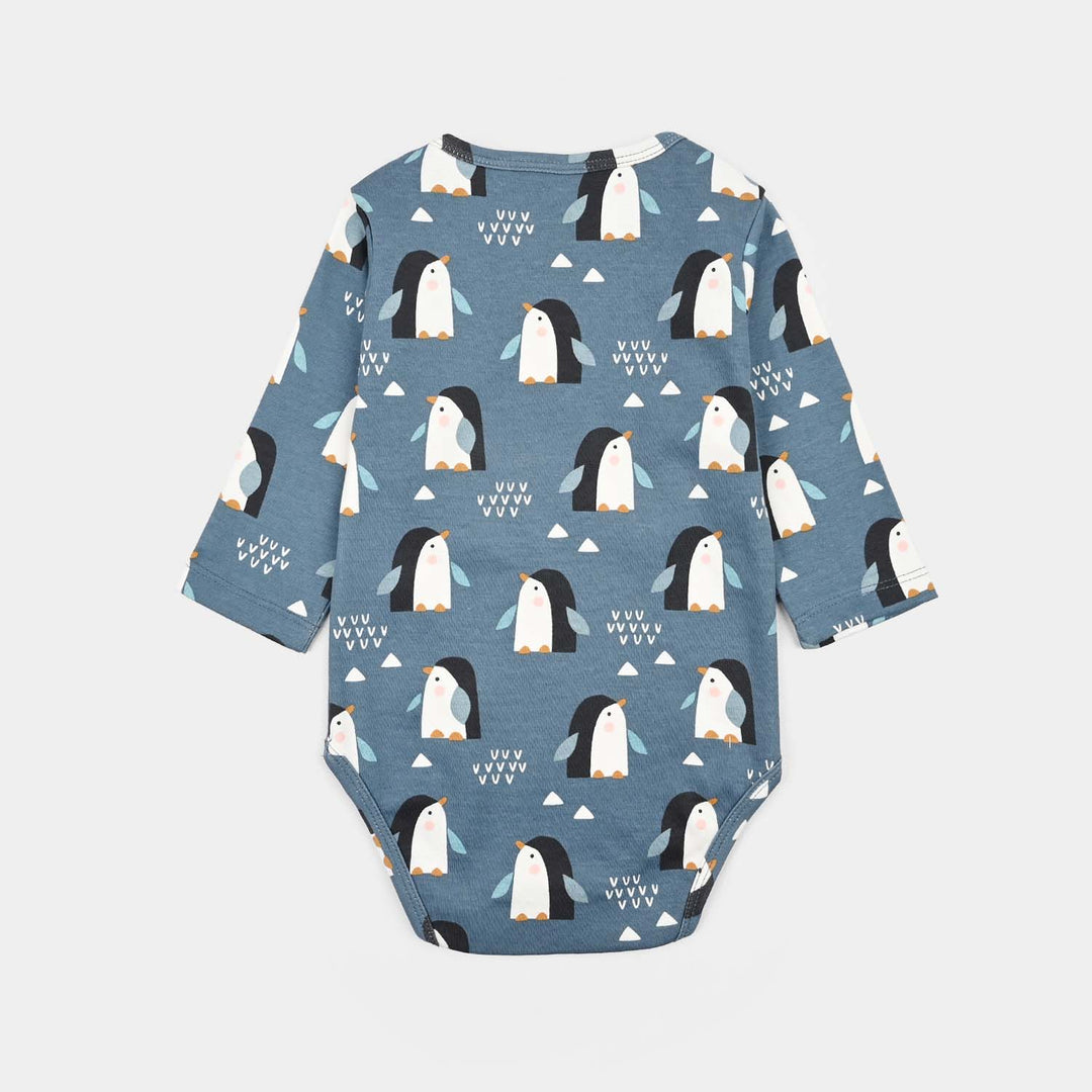 Infant Unisex Yarn Dyed Basic Romper Penguin-Blue