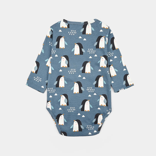 Infant Unisex Yarn Dyed Basic Romper Penguin-Blue