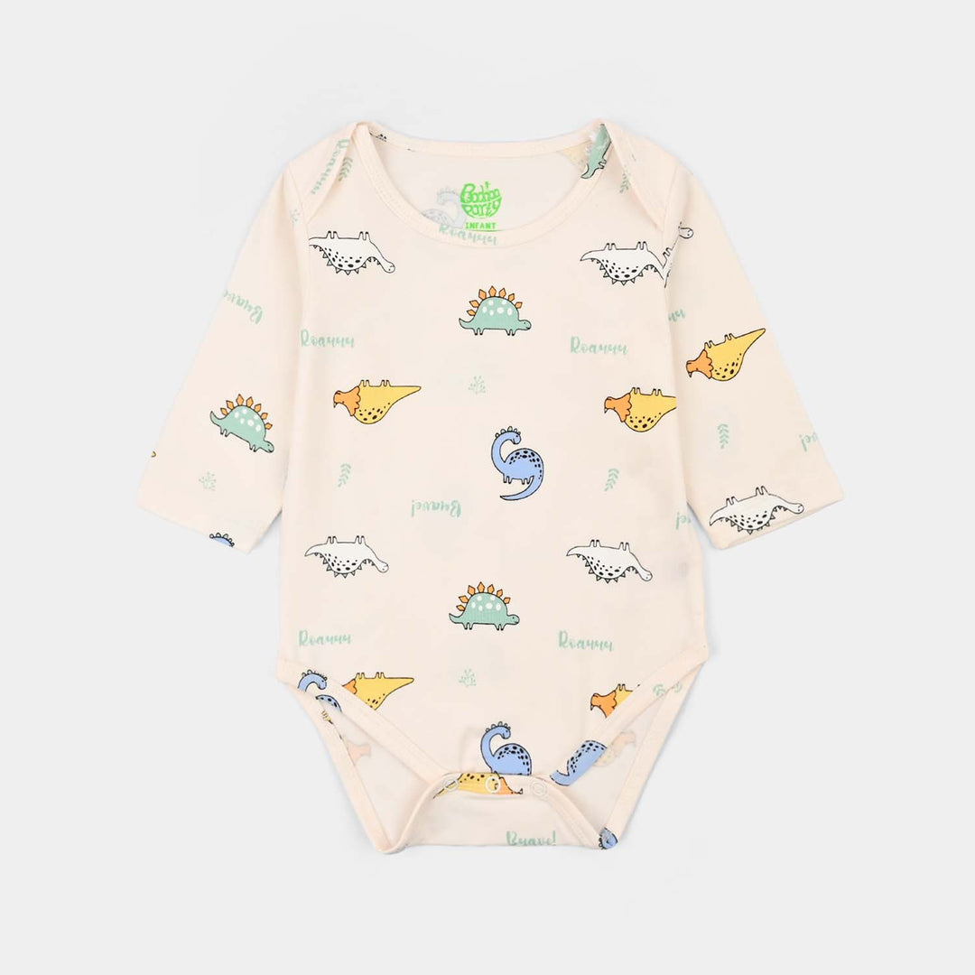Infant Unisex Yarn Dyed Basic Romper Dino-Off.White