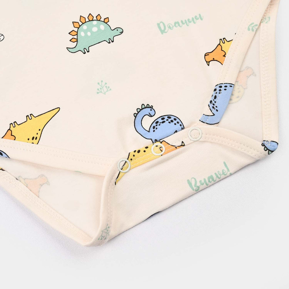 Infant Unisex Yarn Dyed Basic Romper Dino-Off.White