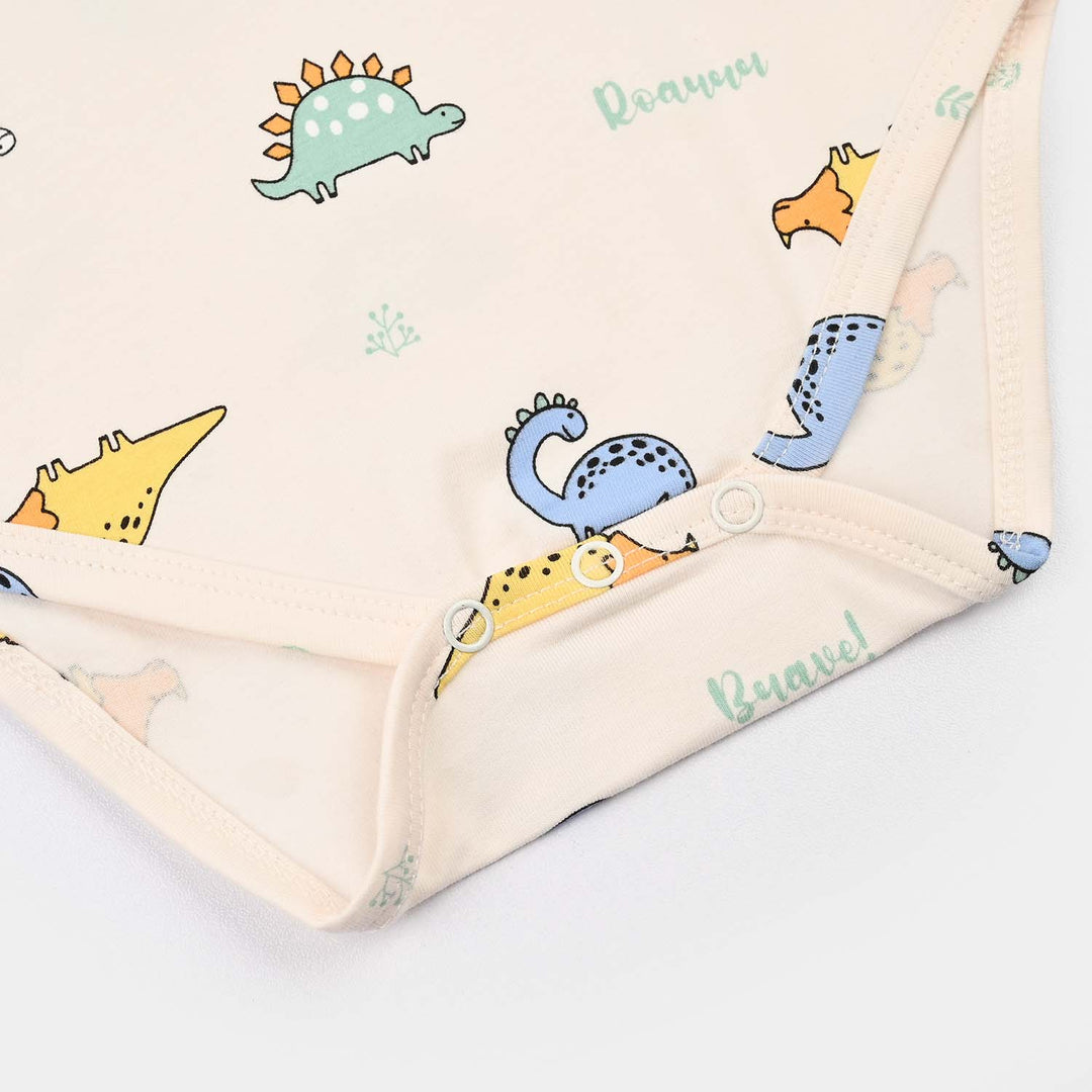 Infant Unisex Yarn Dyed Basic Romper Dino-Off.White