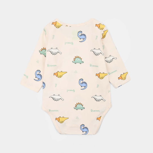Infant Unisex Yarn Dyed Basic Romper Dino-Off.White