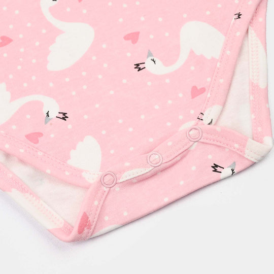 Infant Unisex Lycra Jersey Basic Romper Swan-Pink