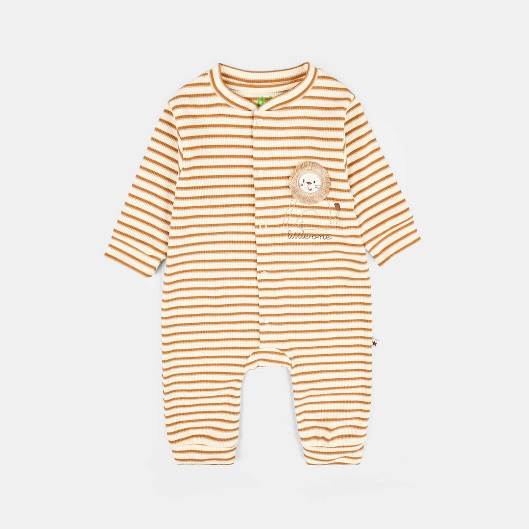 Infant Boys Rib Knitted Romper Brown Stripe-OFF-White