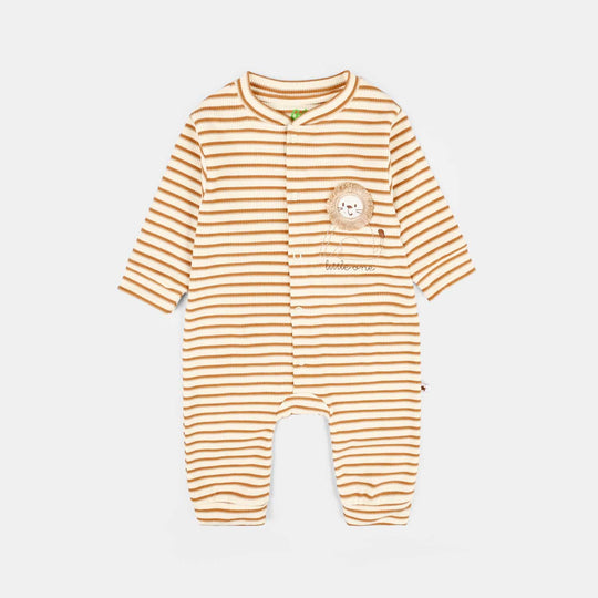 Infant Boys Rib Knitted Romper Brown Stripe-OFF-White