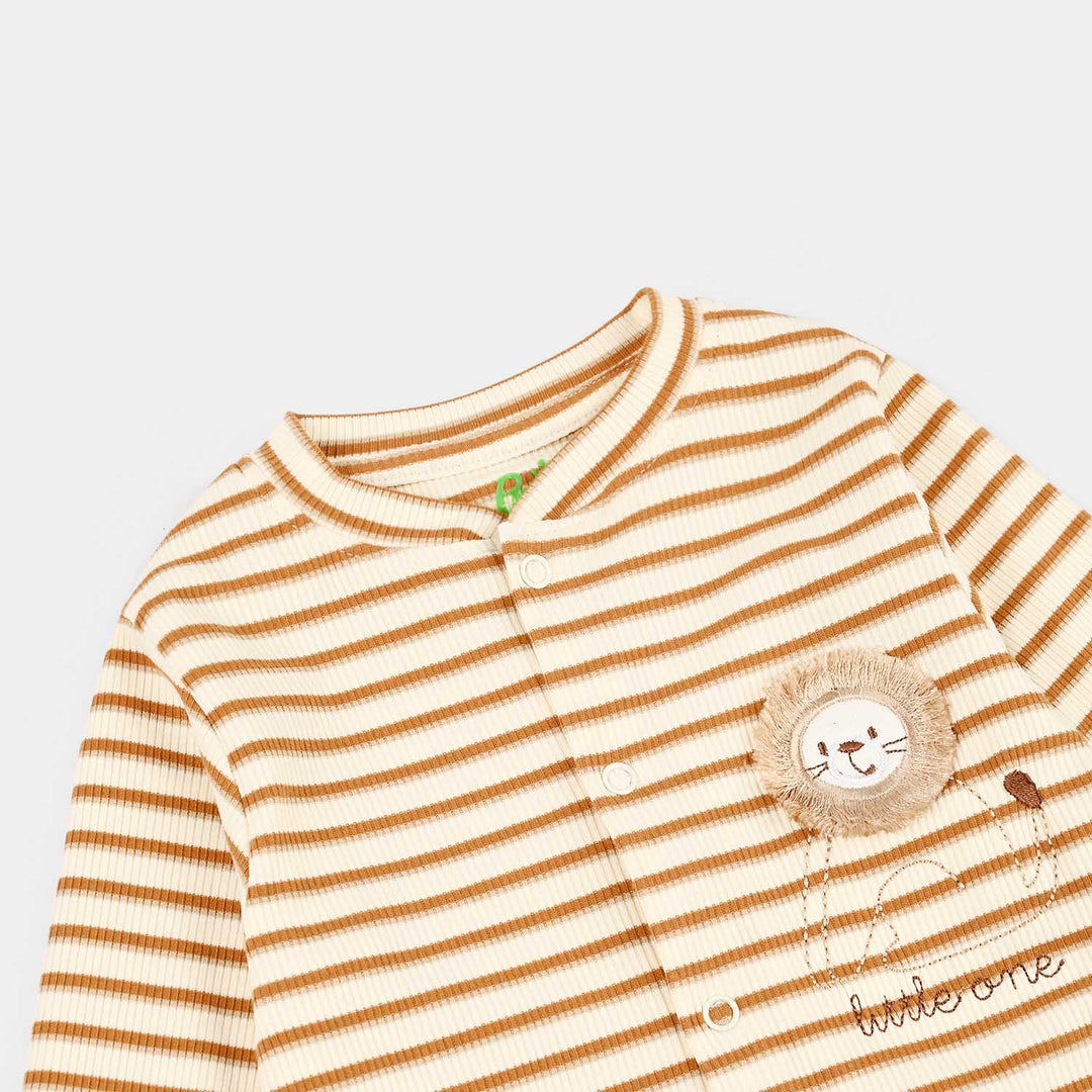 Infant Boys Rib Knitted Romper Brown Stripe-OFF-White